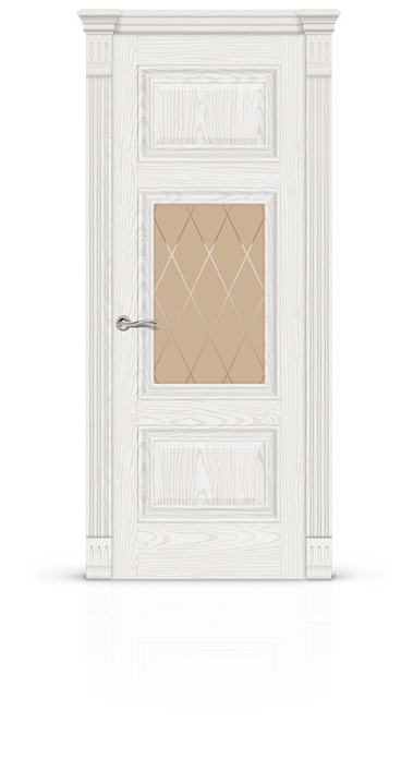 Дверь Элеганс 6 остекленная - белый ясень, стекло бронза ромбы, гравировка