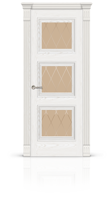 Дверь Элеганс 7 остекленная - белый ясень, стекло бронза ромбы, гравировка