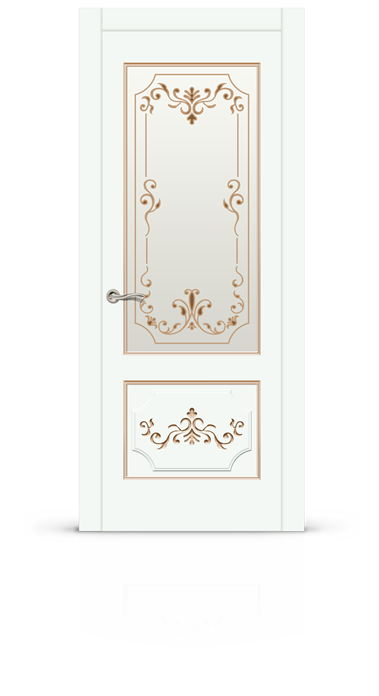 Дверь Афина стекло - патина золото, эмаль белая - 9003