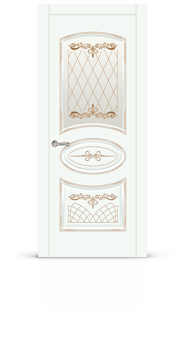 Дверь Афродита стекло - патина золото, эмаль белая - 9003